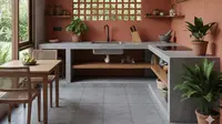 10 Dapur Rumah Kampung Tanpa Kitchen Set dengan Meja Semen Ekspos, Estetik Hemat Biaya