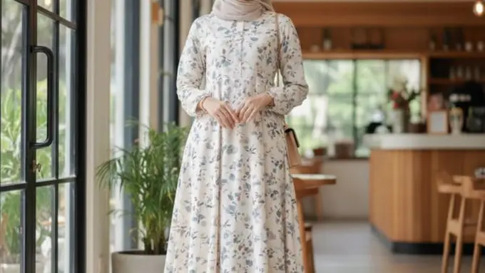 Ilustrasi Gamis Motif Floral Minimalis/Gemini AI