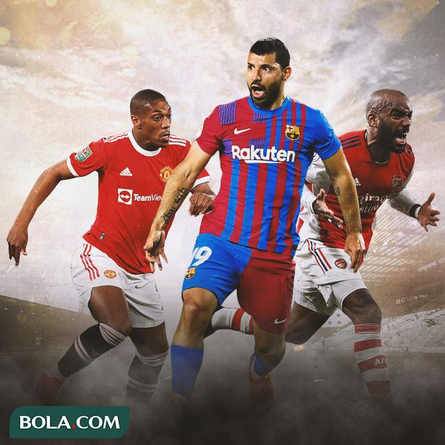 Ilustrasi - Anthony Martial, Sergio Aguero, Alexandre Lacazette