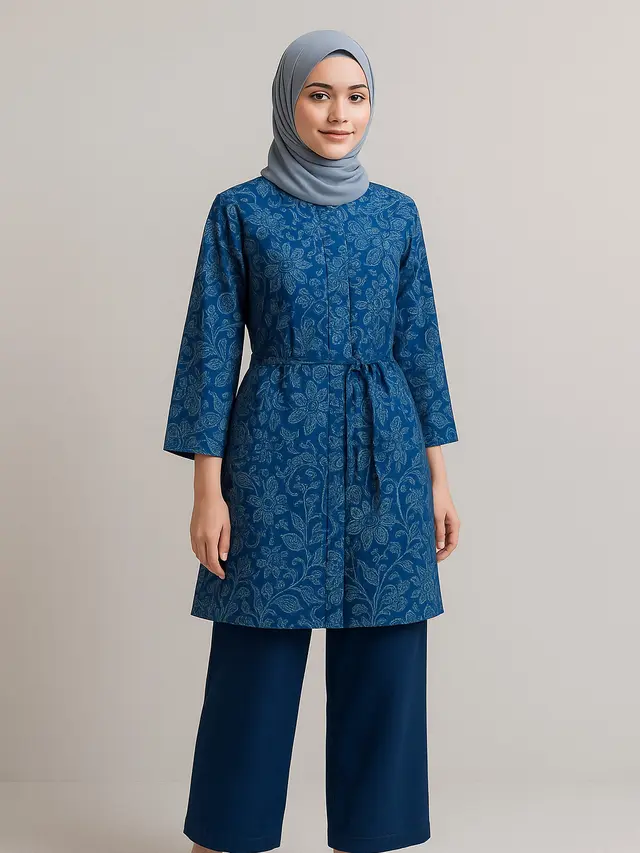 Inspirasi Batik Warna Biru Wanita Kekinian
