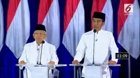 Pasangan Jokowi-Ma'ruf Amin saat Debat Kelima Pilpres 2019. (Liputan6.com)