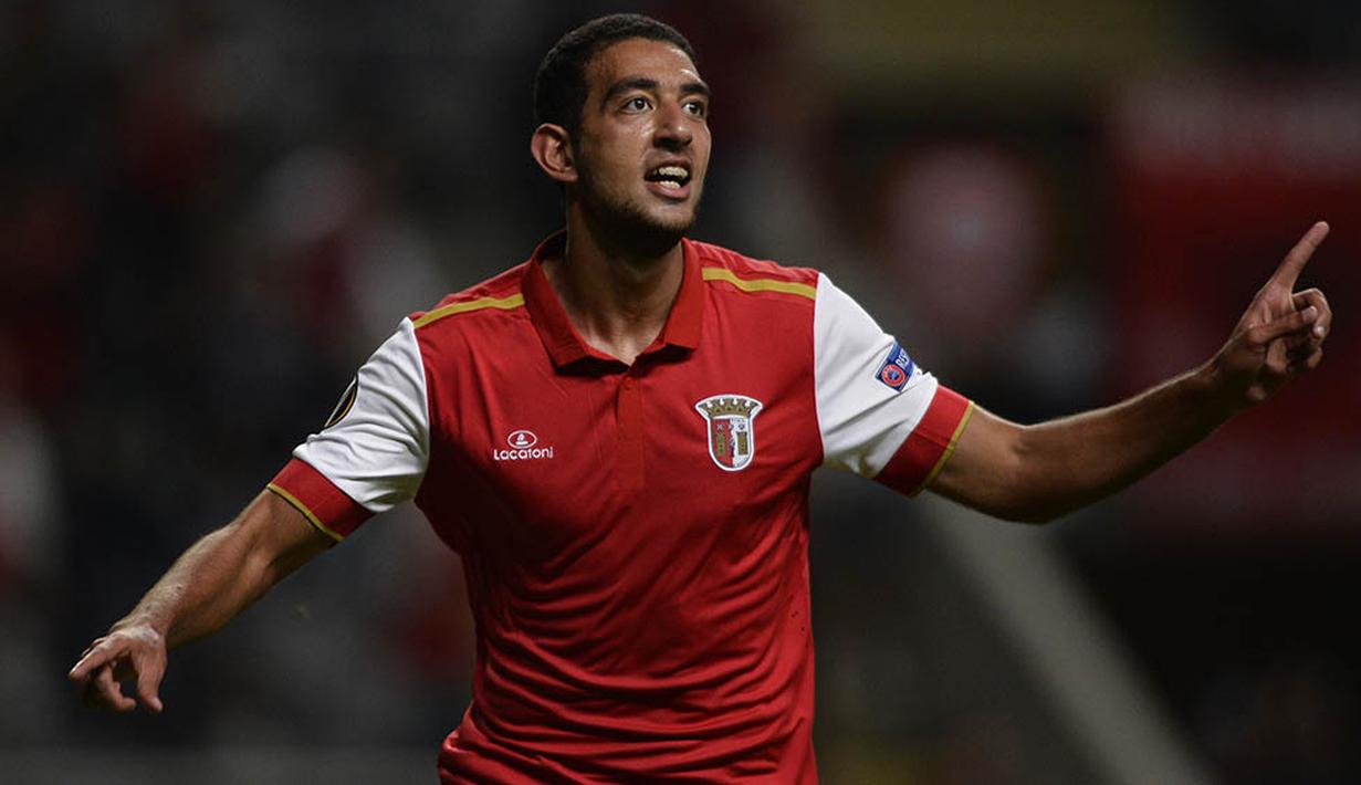 2. Ahmed Hassan (SC Braga), Striker asal Mesir ini baru saja didatangkan dari klub Portugal lainnya, Rio Ave. Tak perlu waktu lama, kini dirinya sudah mencetak enam gol dari 12 laga di Liga Portugal. (AFP/Miguel Riopa)
