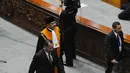 Ketua Mahkamah Agung Hatta Ali meninggalkan gedung parlemen usai memandu pengucapan sumpah janji jabatan pimpinan DPR RI periode 2014-2019, Jakarta, (2/10/14). (Liputan6.com/Andrian M Tunay)