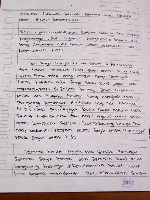 Ganjar Pranowo Terima Surat dari Siswa SMK, Isinya Bikin Haru
