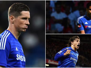 Berikut para pemain bintang yang mengalami penurunan performa ketika menggunakan nomor 9 di Chelsea. Diantaranya, Fernando Torres, Hernan Crespo dan Radamel Falcao. (Foto-foto Kolase AFP)