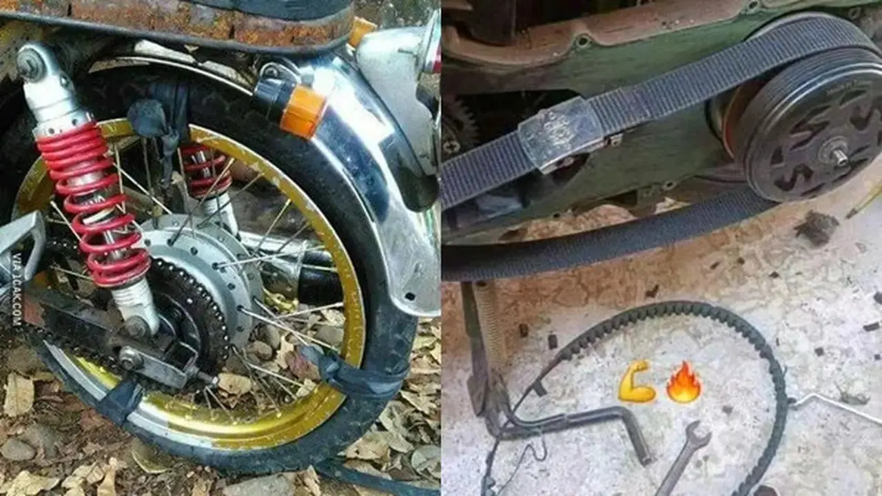 Kumpulan Potret Akal-akalan Montir Memperbaiki Sepeda Motor dengan Bahan Seadanya