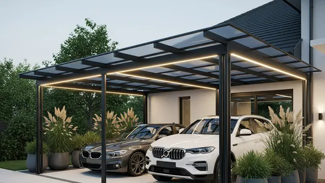 10 Inspirasi Carport Minimalis untuk 2 Mobil di Lahan Sempit, Tetap Rapi dan Estetik (Image by Gemini AI)