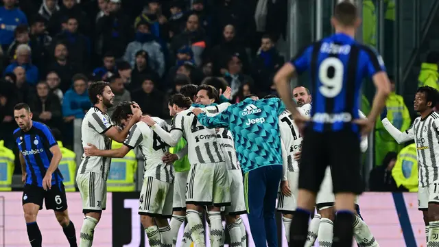 Selebrasi pemain Juventus saat Fagioli menjebol gawang Inter Milan