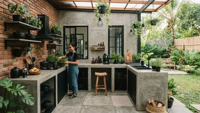 Model Dapur Terbuka Bentuk L Industrial (AI Generated)