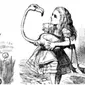 Tokoh White Rabbit dan Alice yang bermain kroket menggunakan burung flamingo. (Sumber John Tenniel via Wikipedia)