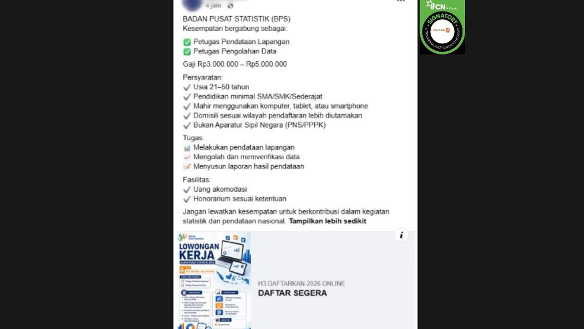 Cek Fakta: Tidak Benar Link Pendaftaran Petugas Pengolahan Data BPS