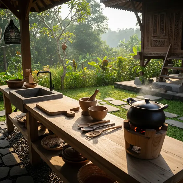 9 Desain Dapur Outdoor Gaya Rustic dari Kayu Lokal yang Hemat Biaya