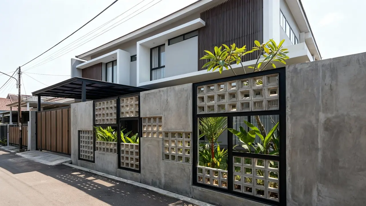 Model Pagar Rumah Beton Roster Berlubang Estetik Sirkulasi Udara