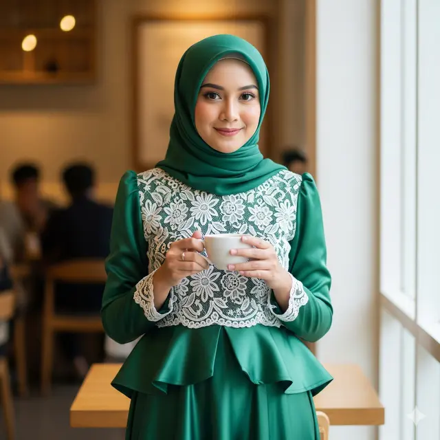 Dress Panjang Renda Kombinasi Satin Muslim