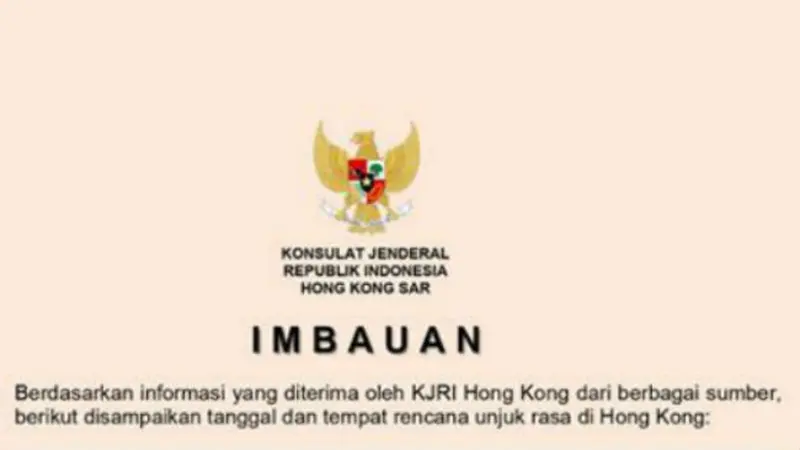 Himbauan KJRI Hong Kong bagi WNI (KJRI Hong Kong)