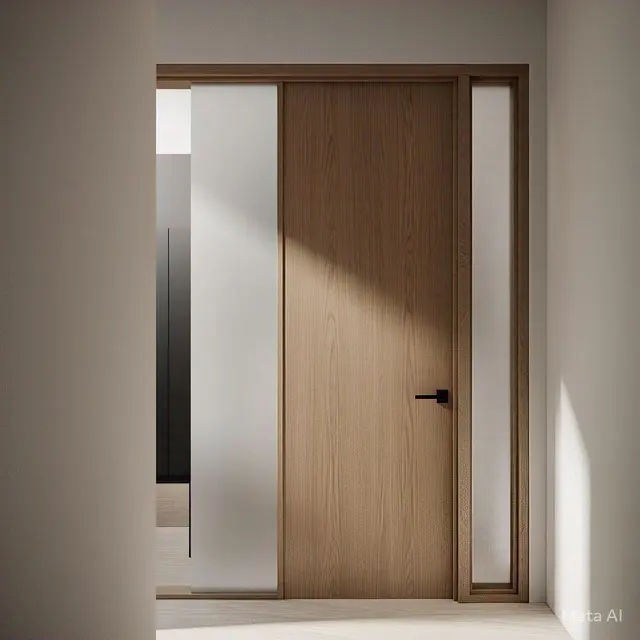 Pintu Kayu dengan Panel Kaca Vertikal, Model pintu minimalis dari kayu yang tren di 2025