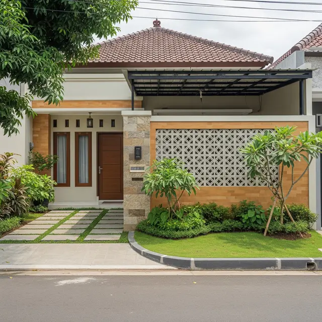 Model Depan Rumah Coran dengan Dinding Setengah Terbuka