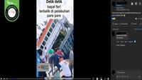 Gambar tangkapan layar&nbsp;video yang diklaim kapal feri terbalik di Pelabuhan Parepare, Sulawesi Selatan. (sumber: Facebook)
