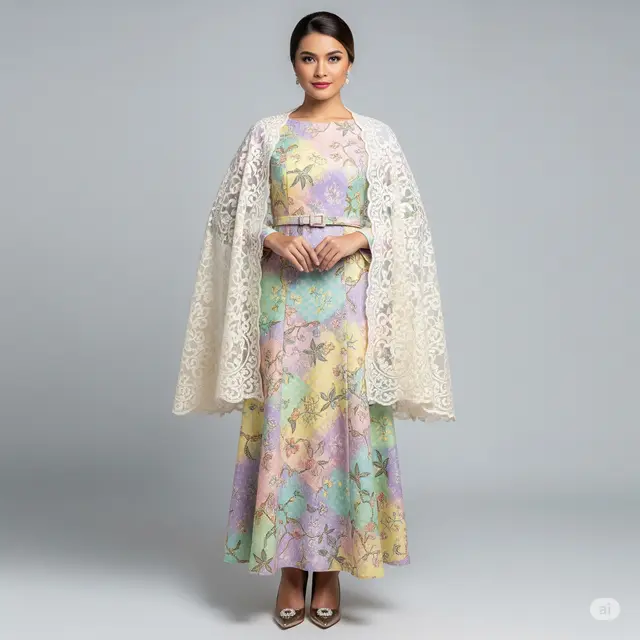 Model Batik Potongan Fit and Flare Kombinasi Brokat yang Elegan.