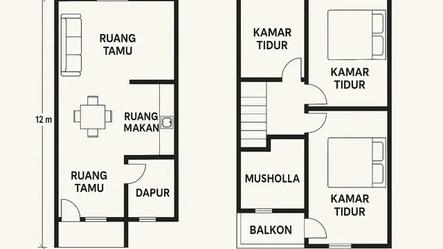 Gambar Rumah Sederhana Ukuran 6x12 di Kampung (Image by ChatGPT)