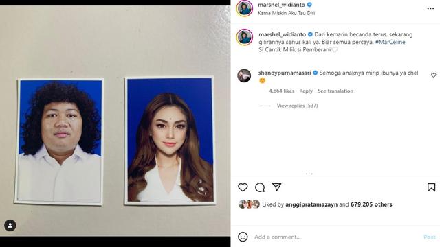 Marshel Widianto - Celine Evangelista (Foto: Instagram/@marshel_widianto)