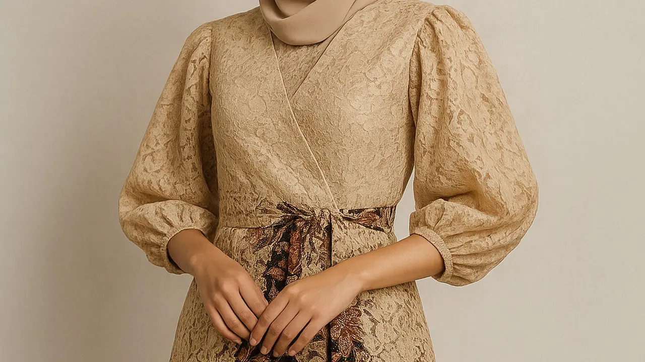 Model Dress Batik Brokat Kimono Lengan Puff 2025/Ilustrasi oleh AI
