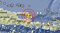 Gempa Magnitudo 5,0 mengguncang wilayah Sumenep Jatim, Senin siang (13/10/2025), pukul 14.10.31 WIB. (Liputan6.com/ Dok BMKG)