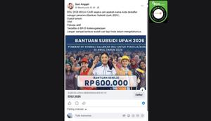 Cek Fakta Liputan6.com mendapati klaim link pendaftaran Bantuan Subsidi Upah (BSU) 2026 sebesar Rp 600.000. (Foto: tangkapan layar Facebook)