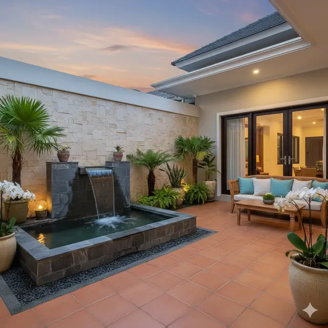 Teras Rumah 6x9 dengan Taman Sederhana (Foto: Gemini AI)