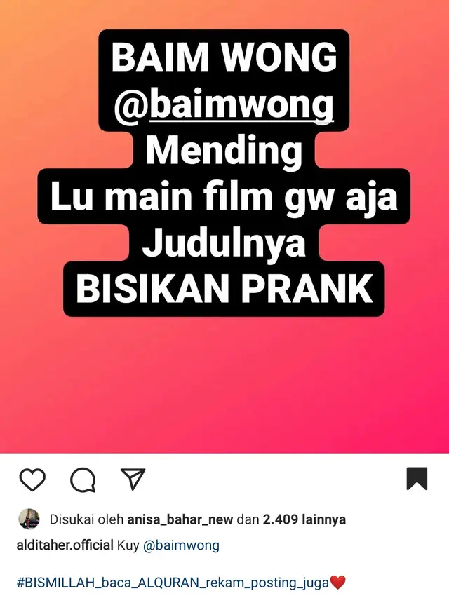 Aldi Taher Banyak Dapat Dukungan Usai Ikut Tegur Baim Wong Soal Konten Prank KDRT