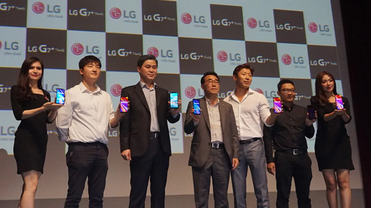 Peluncuran LG G7+ ThinQ oleh Presiden Direktur PT LG Electronics Indonesia Seungmin Park di Jakarta, Selasa (22/5/2018).