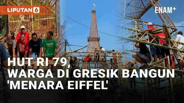 Jelang peringatan HUT RI ke-79, warga semarak menggelar kerja bakti dan menghias kampung. Seperti yang terjadi di Dusun Bidoyo, Beton, Menganti, Gresik ini. Warga bergotong royong membangun Menara Eiffel dari bambu.