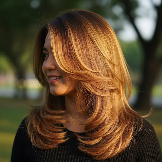 Model Rambut Layer Panjang Cat Pirang