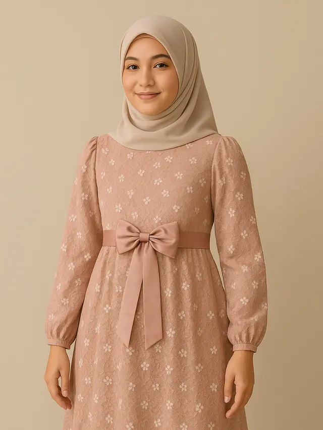 Gamis Brokat Princess dengan Detail Pita Manis (Image by ChatGPT)