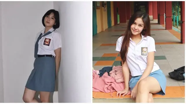 6 Potret Beda Gaya Zee JKT48 dan Vanesha Prescilla Pakai Seragam SMA