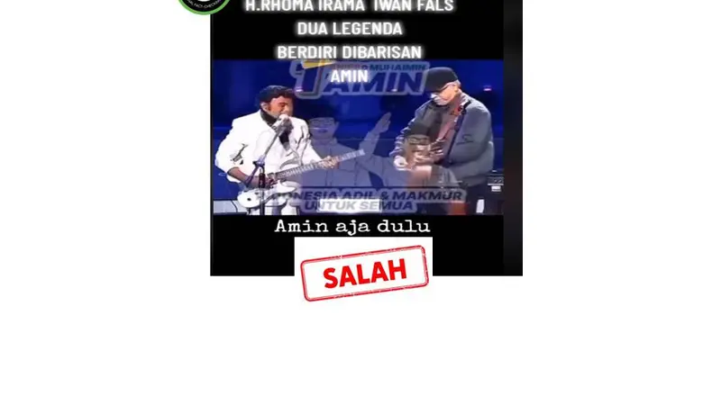 Tangkapan layar salah satu  video hoaks dengan klaim Rhoma Irama dan Iwan Fals konser dukung pasangan Amin