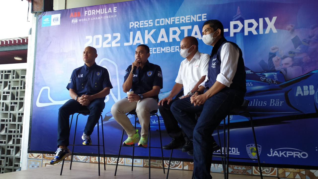 Ketua Pelaksana Harian Formula E Ahmad Sahroni, saat konferensi pers di Ancol, Rabu (22/12/2021)