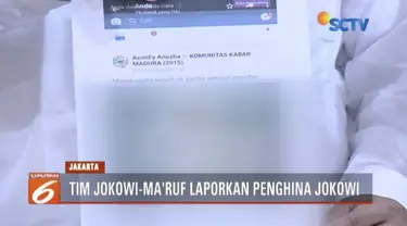 Tim Kampanye Nasional Jokowi-Ma’ruf Amin laporkan pengguna akun Facebook yang mengunggah gambar binatang berwajah Persiden Joko Widodo ke Bareskrim Polri.