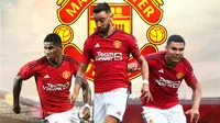 Manchester United - Marcus Rashford, Bruno Fernandes, Casemiro (Bola.com/Adreanus Titus)