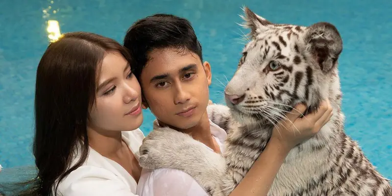 FOTO: Gaya Pemotretan Tiara Andini dan Alshad Ahmad Bersama Harimau Putih, Curi Perhatian