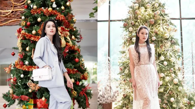 6 Tampilan Pohon Natal Megah Sandra Dewi yang Jadi Spot OOTD Favorit