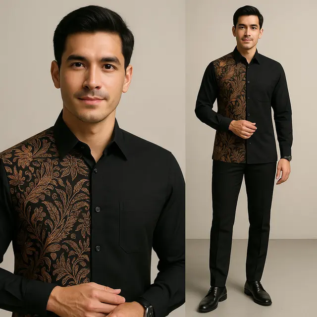 Model Baju Batik Pria Kombinasi Hitam/Ilustrasi oleh AI