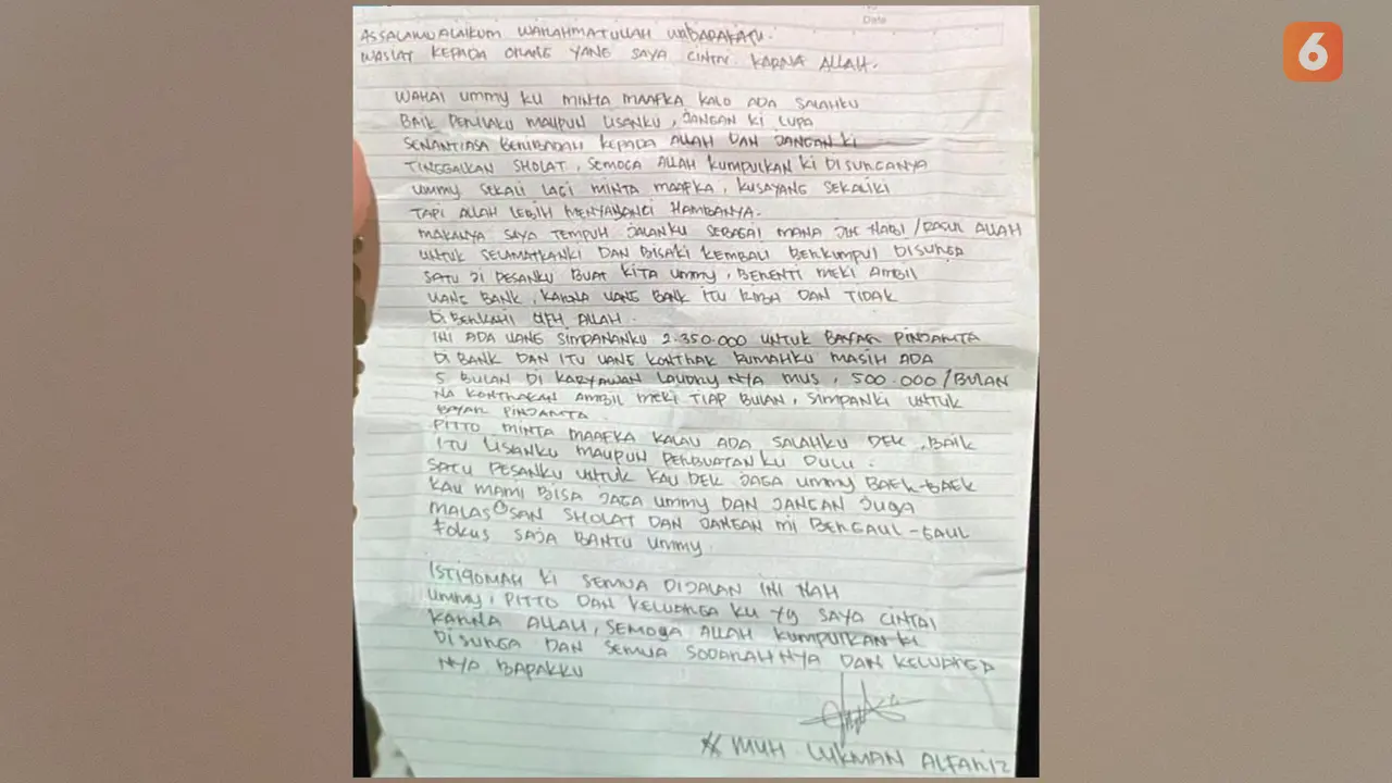 Surat wasiat bomber Katedral Makassar (Liputan6.com/Istimewa)