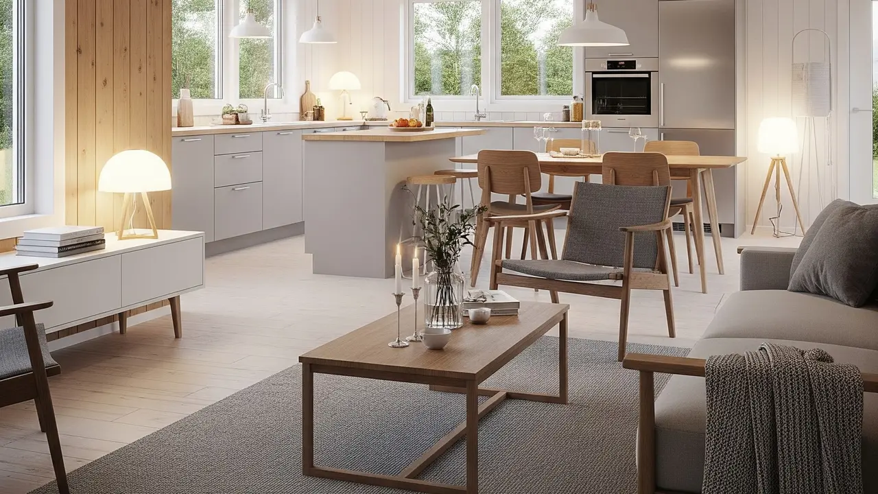 Desain Rumah Kecil Type 45 Skandinavian 1 Lantai dengan Dapur Terbuka (Image by Gemini AI)