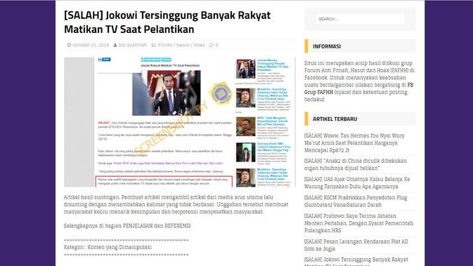 [Cek Fakta] Hoaks Jokowi Tersinggung Masyarakat Matikan TV Saat Pelantikan Presiden