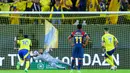 Cristiano Ronaldo menjadi bintang utama bagi kemenangan Al Nassr di Al -Awwal Park. Lewat kontribusi dua gol alias brace. (AFP/Fayez Nureldine)