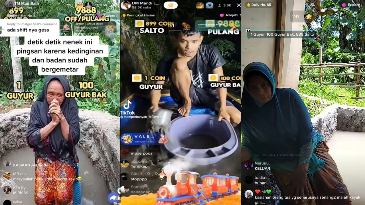 Viral Orang Tua Mandi Lumpur di TikTok untuk Dapat Koin yang Ditukarkan Uang (Sumber: TikTok @atorizzs @memperbanyak_followers2)