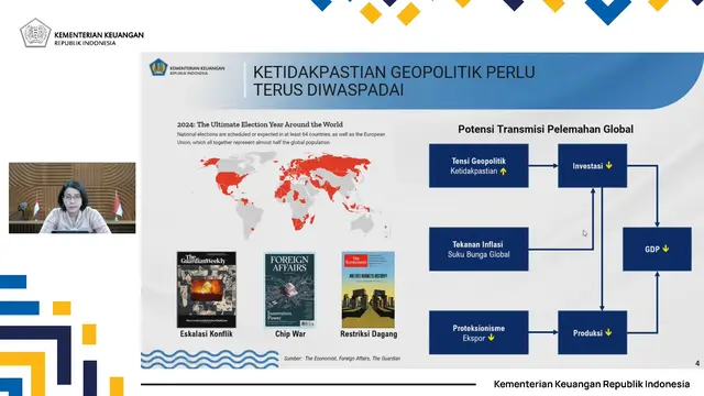 Menteri Keuangan (Menkeu) Sri Mulyani Indrawati mengatakan perekonomian global di tahun 2024 masih dalam posisi yang lemah, meskipun inflasi secara global mengalami penurunan.