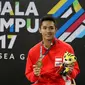 Jonatan Christie mengaku agak tegang saat berebut medali emas pada final bulutangkis perorangan SEA Games 2017, Selasa (28/7/2017). (PBSI)