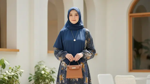 Gamis Batik Hijabers “Navy Floral Minimalist”